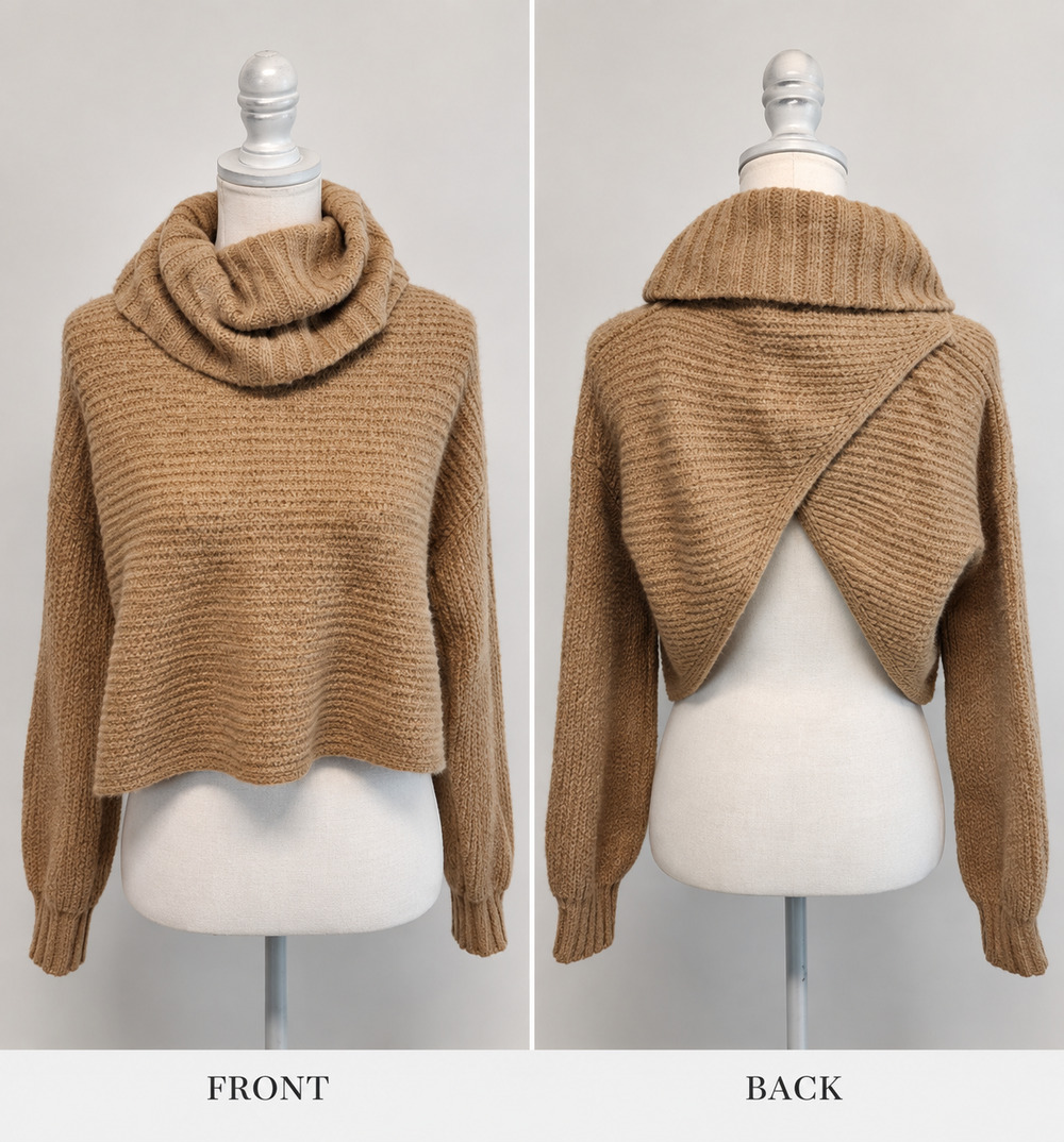 Elan Womens Twisted Back Cowl Neck Sweater Size S Crop Dolman Pullover Neutral